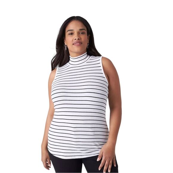 Lane Bryant Plus Size Black & White Striped Mock Neck Ribbed Tank 18/20 NWT - Picture 1 of 11